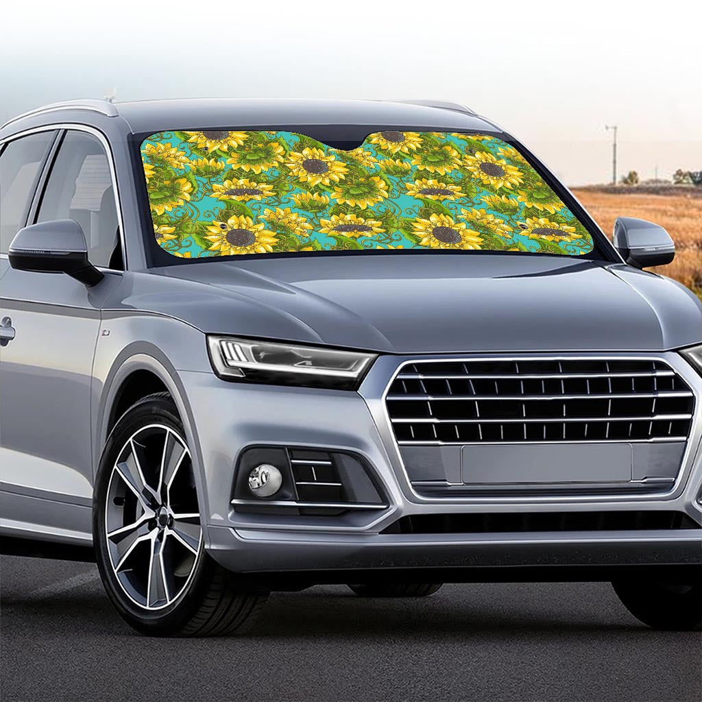 Blooming Sunflower Pattern Print Car Windshield Sun Shade