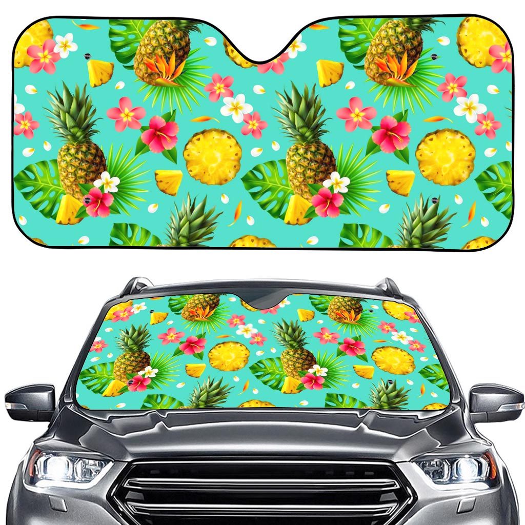 Blue Aloha Pineapple Pattern Print Car Windshield Sun Shade