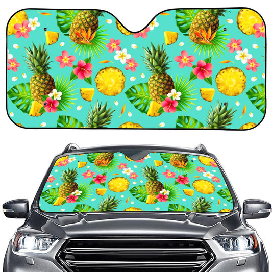Blue Aloha Pineapple Pattern Print Car Windshield Sun Shade