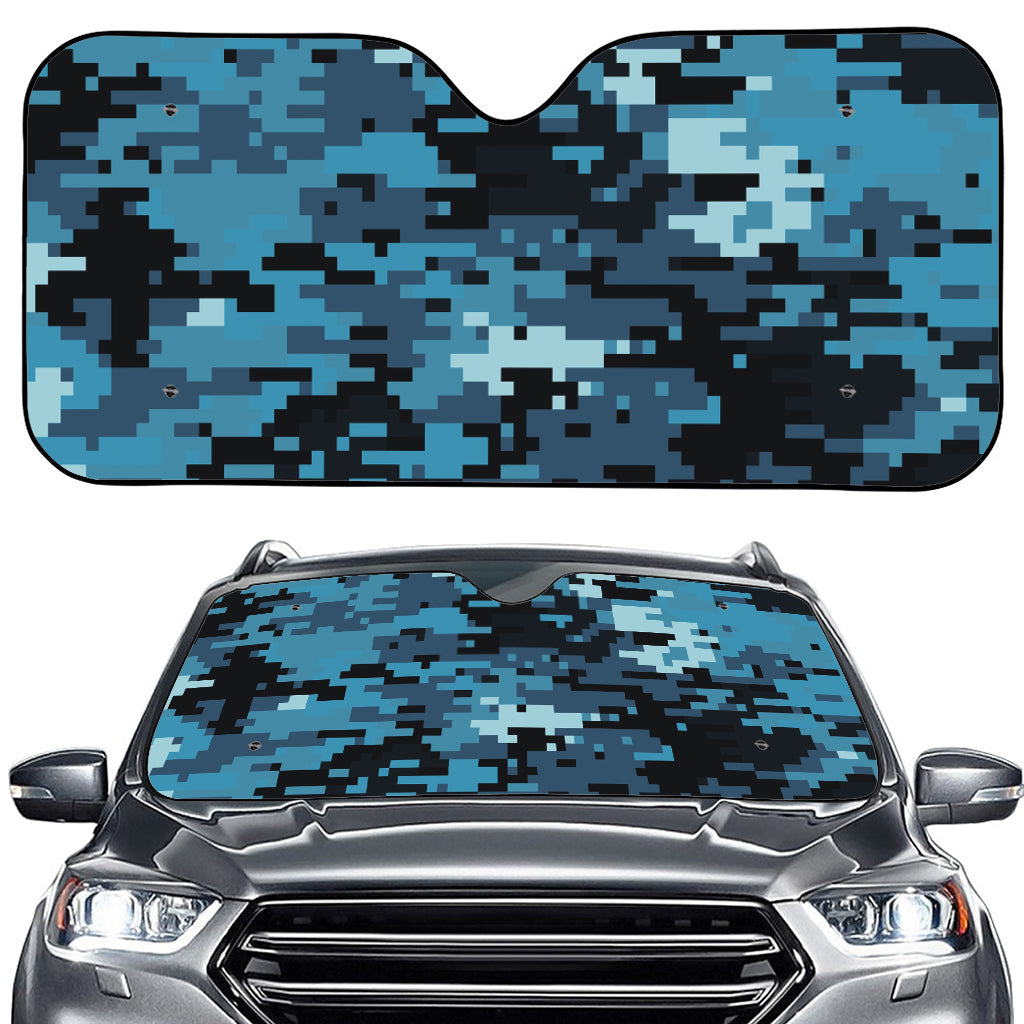 Blue And Black Digital Camo Print Car Windshield Sun Shade