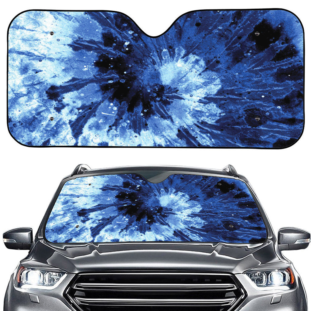 Blue And Black Tie Dye Print Car Windshield Sun Shade