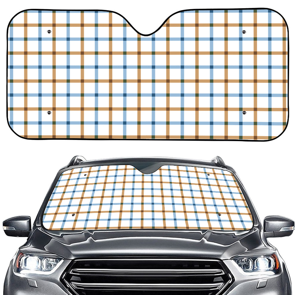 Blue And Brown Tattersall Pattern Print Car Windshield Sun Shade