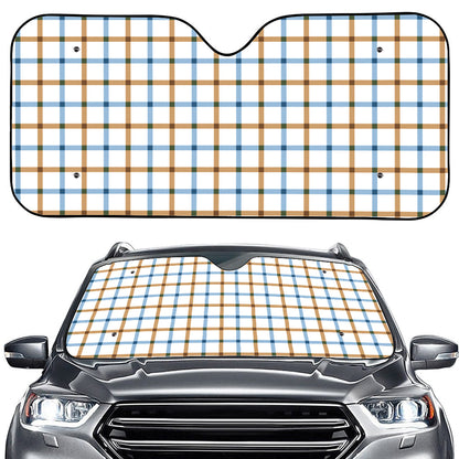 Blue And Brown Tattersall Pattern Print Car Windshield Sun Shade