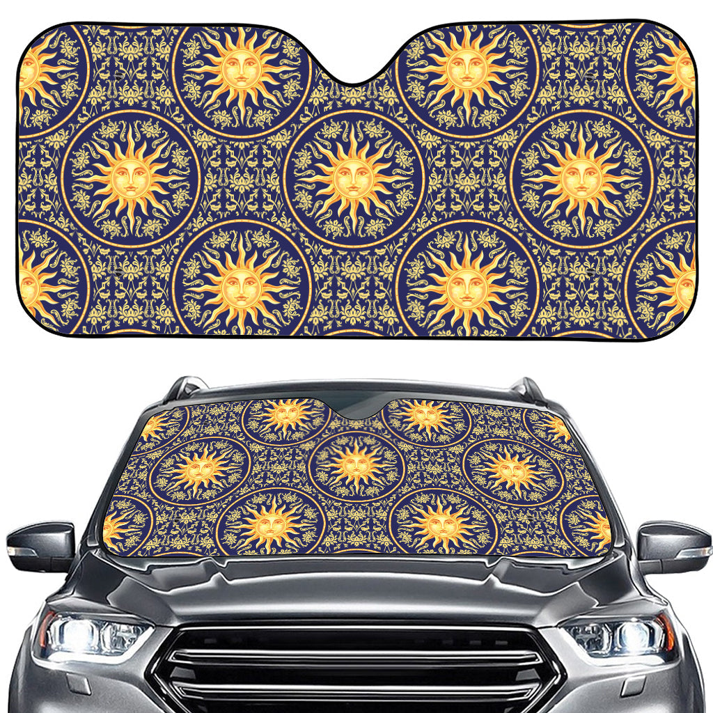 Blue And Gold Celestial Pattern Print Car Windshield Sun Shade