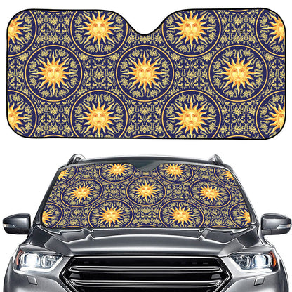 Blue And Gold Celestial Pattern Print Car Windshield Sun Shade