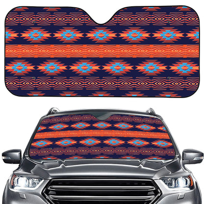Blue And Orange Southwestern Print Car Windshield Sun Shade