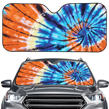 Blue And Orange Tie Dye Print Car Windshield Sun Shade