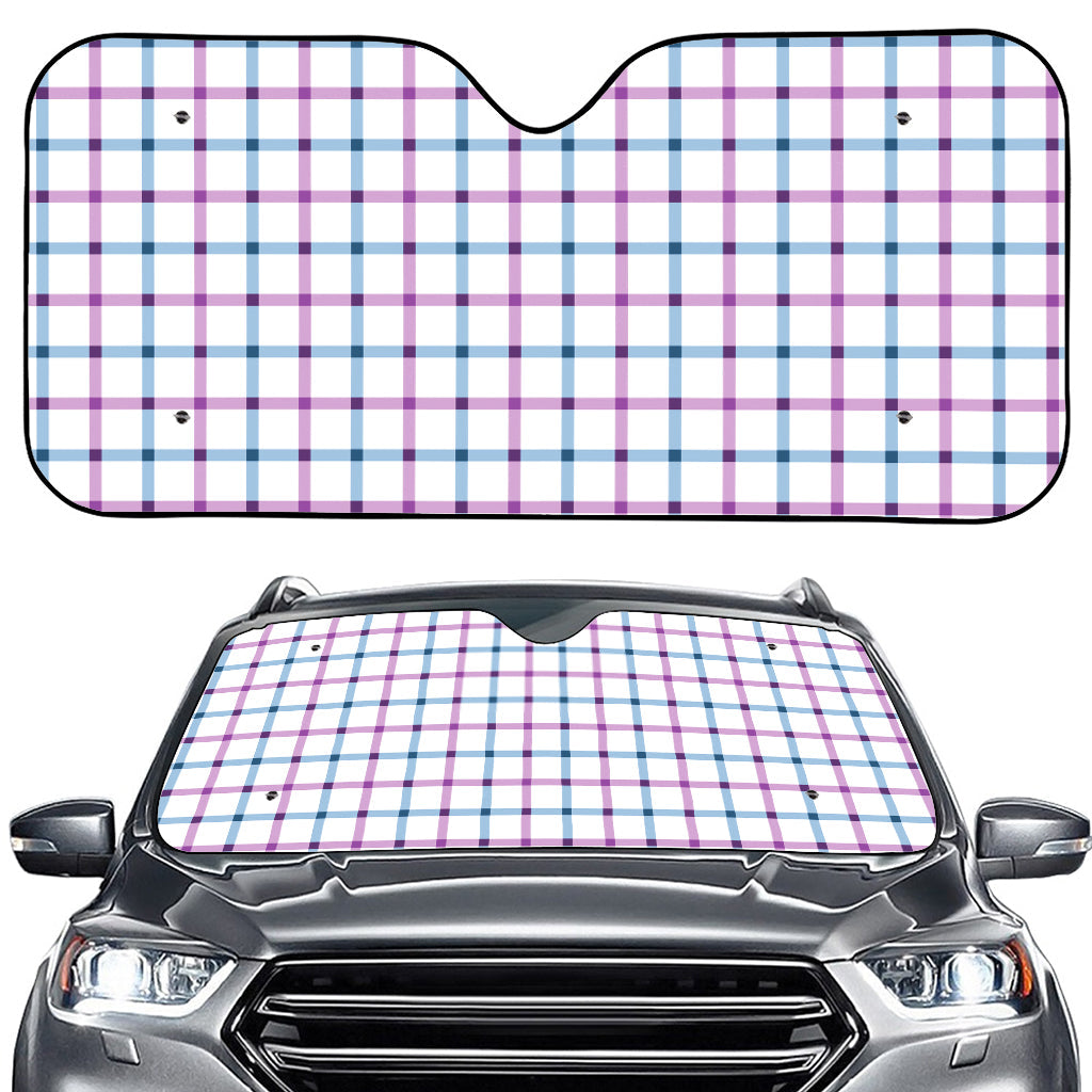 Blue And Purple Tattersall Pattern Print Car Windshield Sun Shade