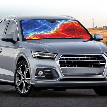 Blue And Red Lightning Print Car Windshield Sun Shade
