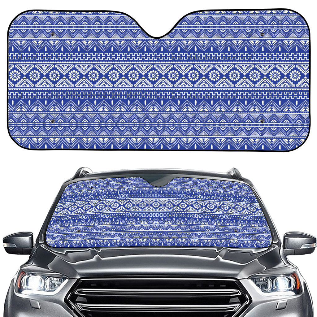 Blue And White African Pattern Print Car Windshield Sun Shade