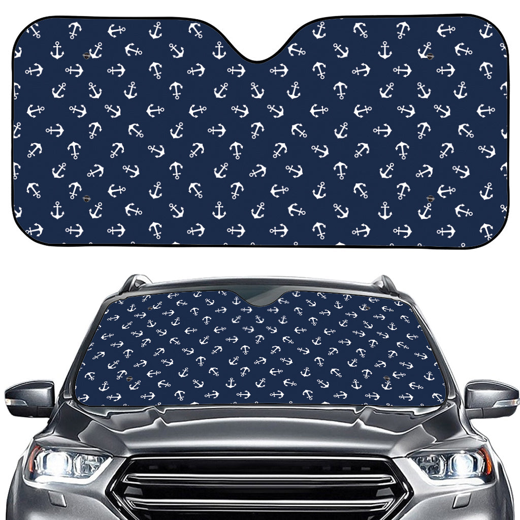 Blue And White Anchor Pattern Print Car Windshield Sun Shade