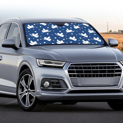 Blue And White Angel Pattern Print Car Windshield Sun Shade