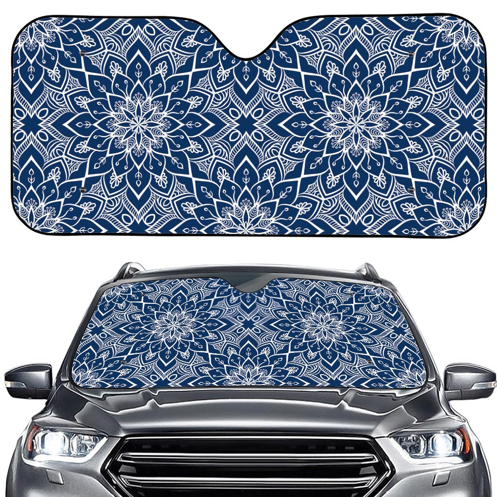 Blue And White Bohemian Mandala Print Car Windshield Sun Shade
