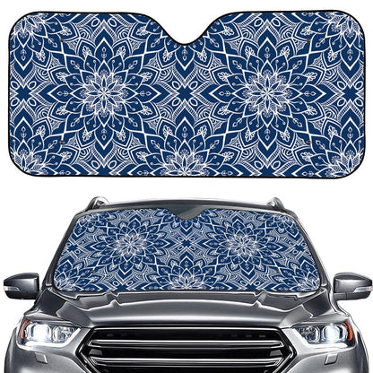 Blue And White Bohemian Mandala Print Car Windshield Sun Shade