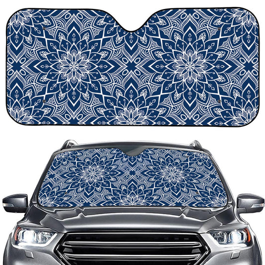 Blue And White Bohemian Mandala Print Car Windshield Sun Shade