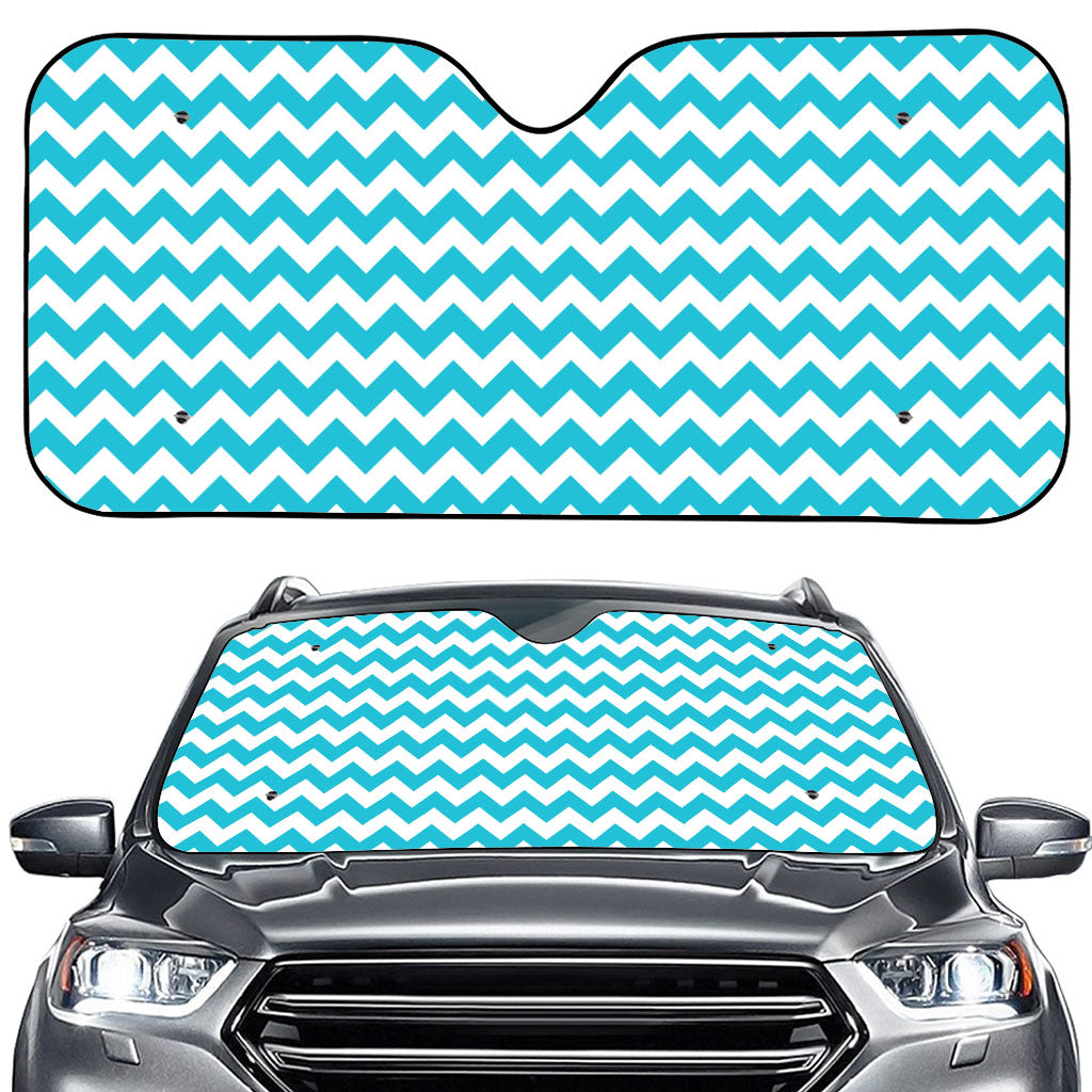 Blue And White Chevron Pattern Print Car Windshield Sun Shade