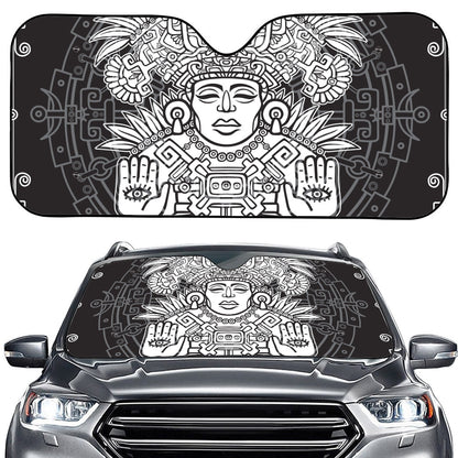 Blue And White Mayan Statue Print Car Windshield Sun Shade