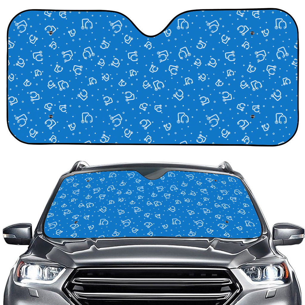 Blue And White Stethoscope Pattern Print Car Windshield Sun Shade