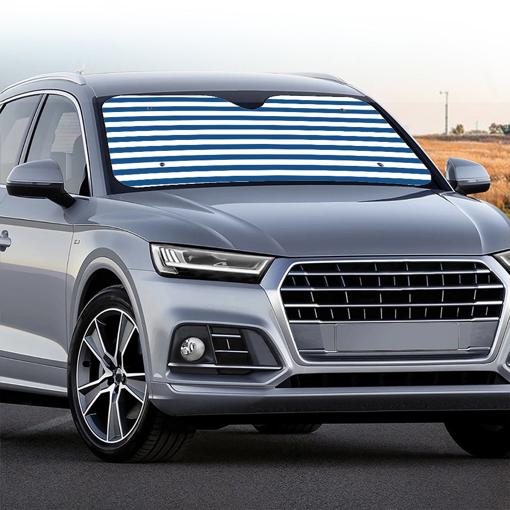 Blue And White Striped Pattern Print Car Windshield Sun Shade