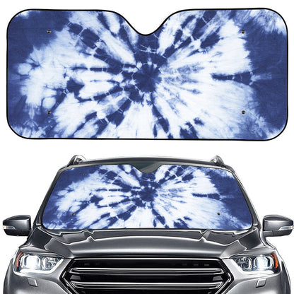 Blue And White Tie Dye Print Car Windshield Sun Shade