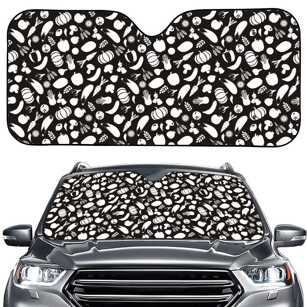 Blue And White Vegan Pattern Print Car Windshield Sun Shade