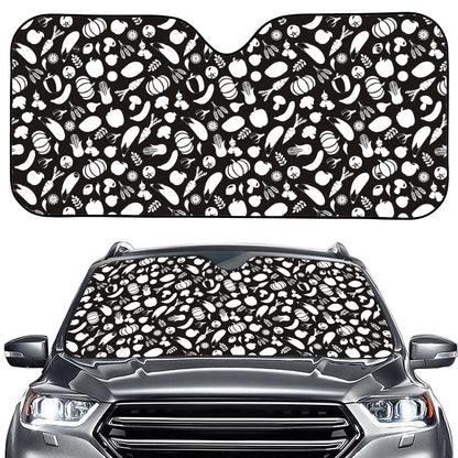 Blue And White Vegan Pattern Print Car Windshield Sun Shade