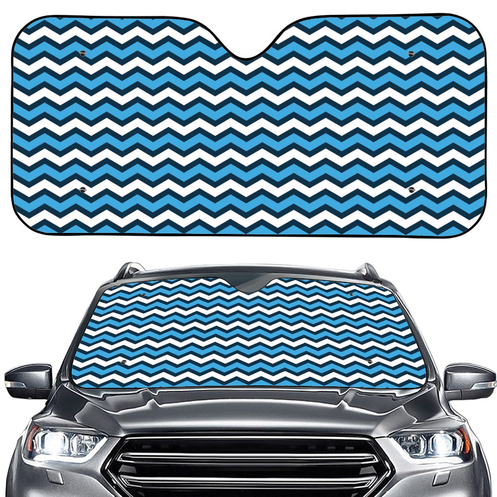 Blue And White Zigzag Pattern Print Car Windshield Sun Shade
