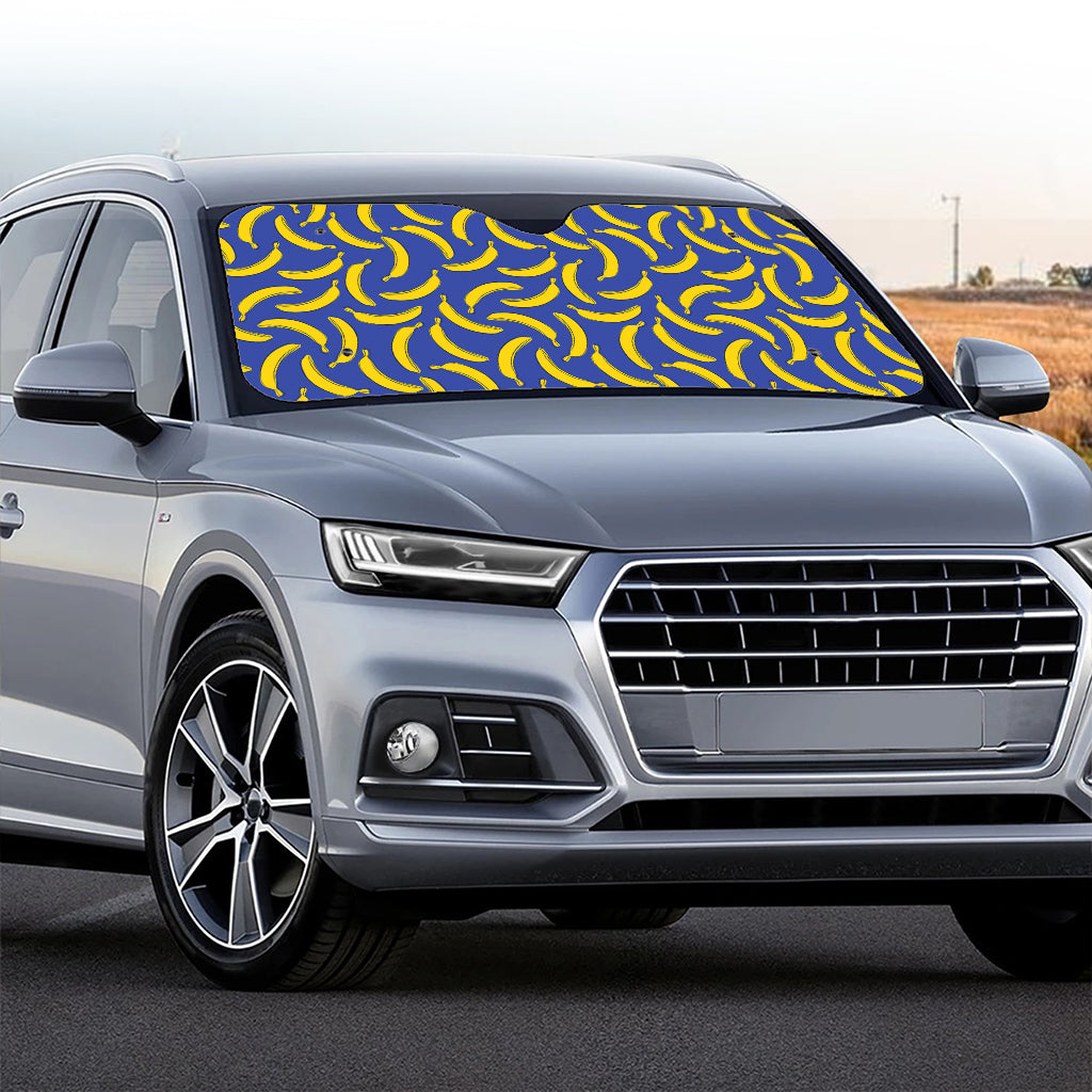 Blue And Yellow Banana Pattern Print Car Windshield Sun Shade