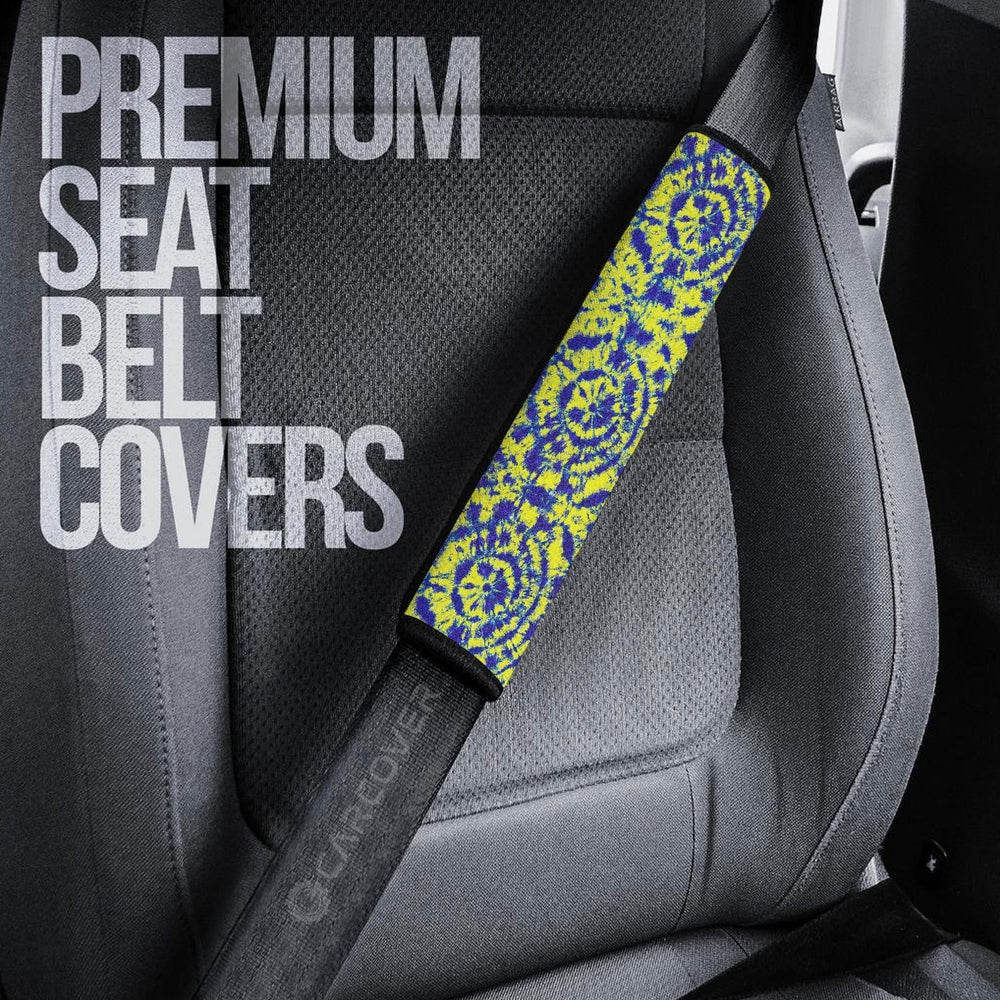 Blue And Yellow Tie Dye Seat Belt Covers Custom Hippie Car Accessories Gifts