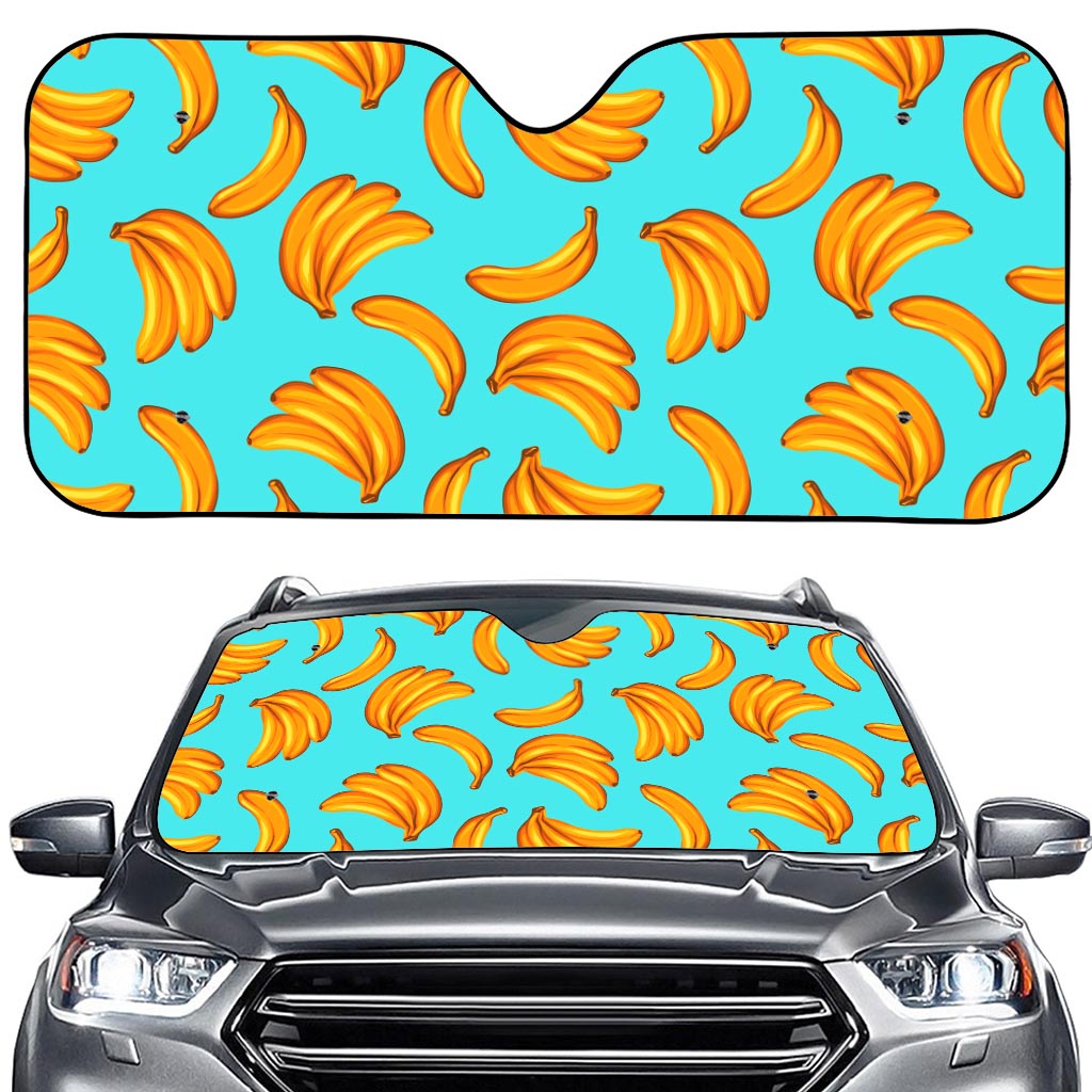 Blue Banana Pattern Print Car Windshield Sun Shade