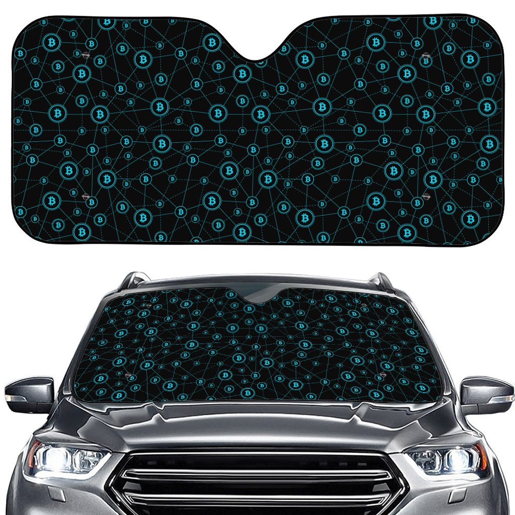 Blue Bitcoin Pattern Print Car Windshield Sun Shade