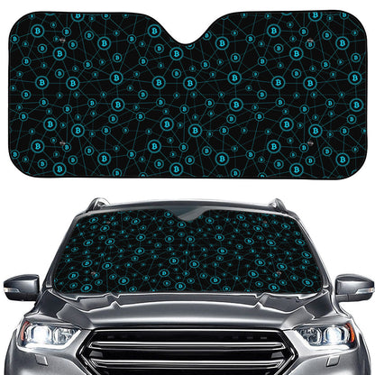 Blue Bitcoin Pattern Print Car Windshield Sun Shade