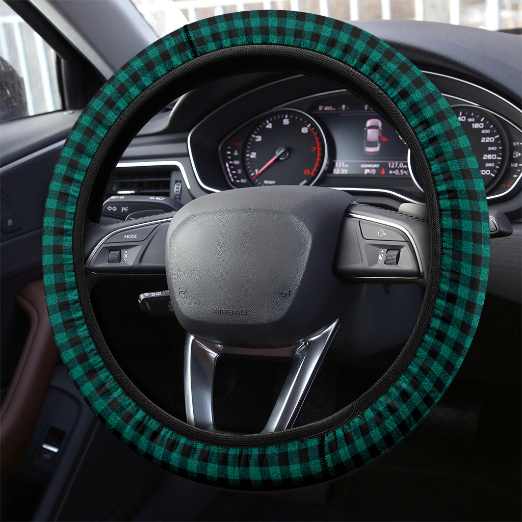 Blue Black Caro Retro Premium Car Steering Wheel Cover