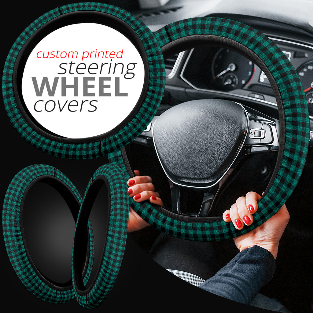 Blue Black Caro Retro Premium Car Steering Wheel Cover