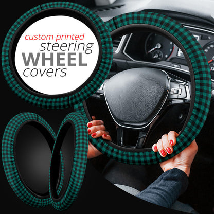 Blue Black Caro Retro Premium Car Steering Wheel Cover
