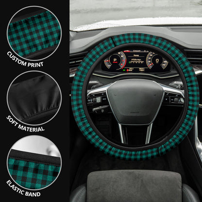 Blue Black Caro Retro Premium Car Steering Wheel Cover