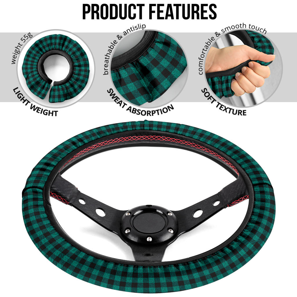 Blue Black Caro Retro Premium Car Steering Wheel Cover