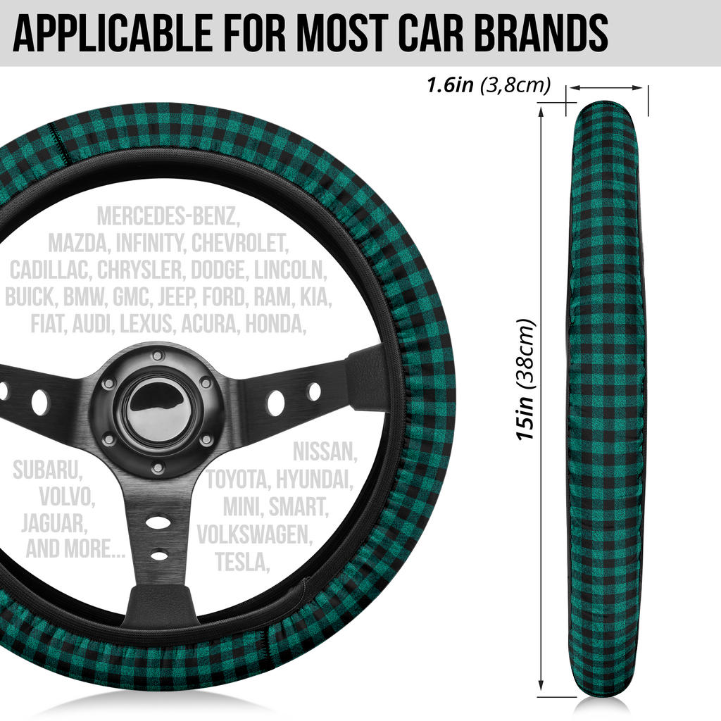 Blue Black Caro Retro Premium Car Steering Wheel Cover