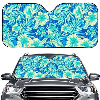 Blue Blossom Tropical Pattern Print Car Windshield Sun Shade