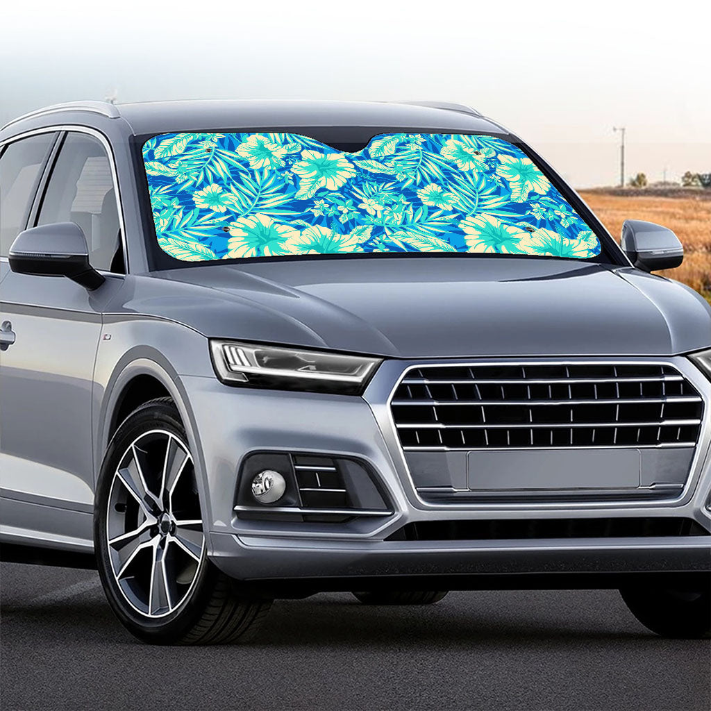 Blue Blossom Tropical Pattern Print Car Windshield Sun Shade