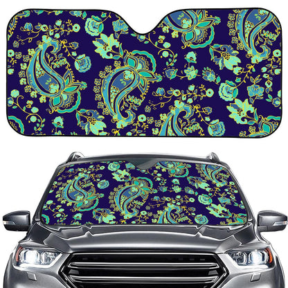 Blue Bohemian Paisley Pattern Print Car Windshield Sun Shade