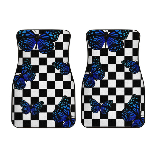 Blue Butterfly Checkerboard Car Floor Mats Custom Car Accessories