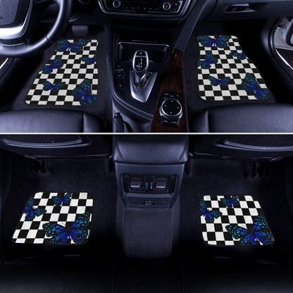 Blue Butterfly Checkerboard Car Floor Mats Custom Car Accessories