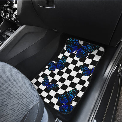 Blue Butterfly Checkerboard Car Floor Mats Custom Car Accessories