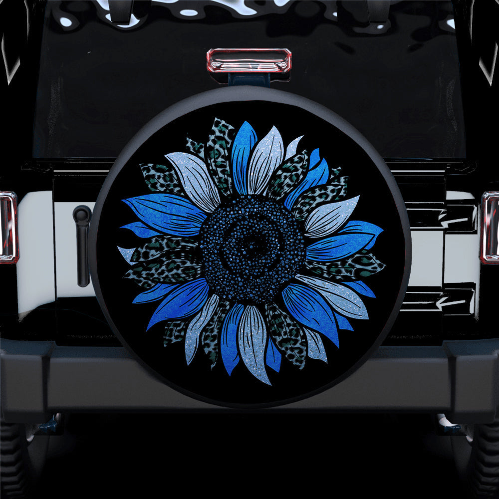 Blue Cheetah Sunflower Jeep Car Spare Tire Cover