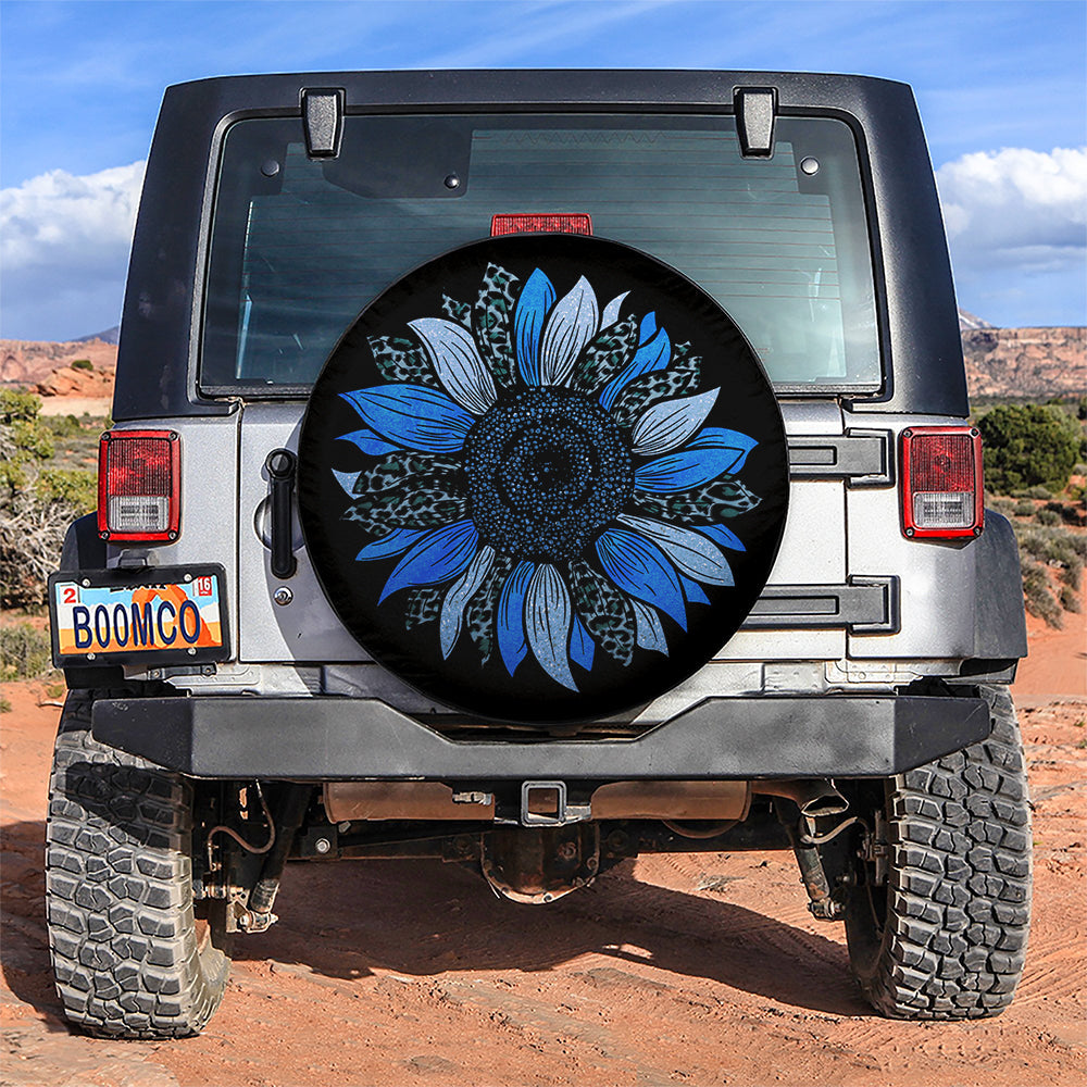 Blue Cheetah Sunflower Jeep Car Spare Tire Cover