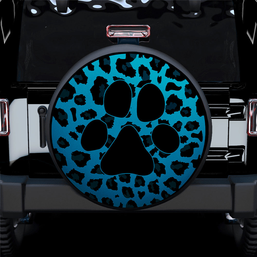 Blue Cute Dog Paw Cheetah Leopard Jaguar Pattern Jeep Car Spare Tire Cover
