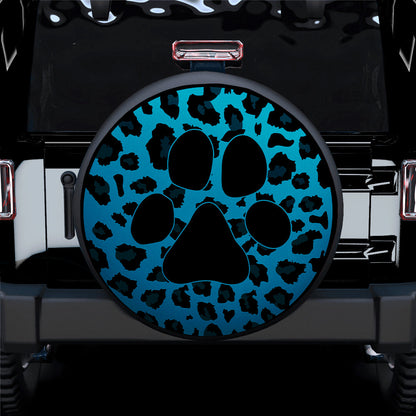 Blue Cute Dog Paw Cheetah Leopard Jaguar Pattern Jeep Car Spare Tire Cover