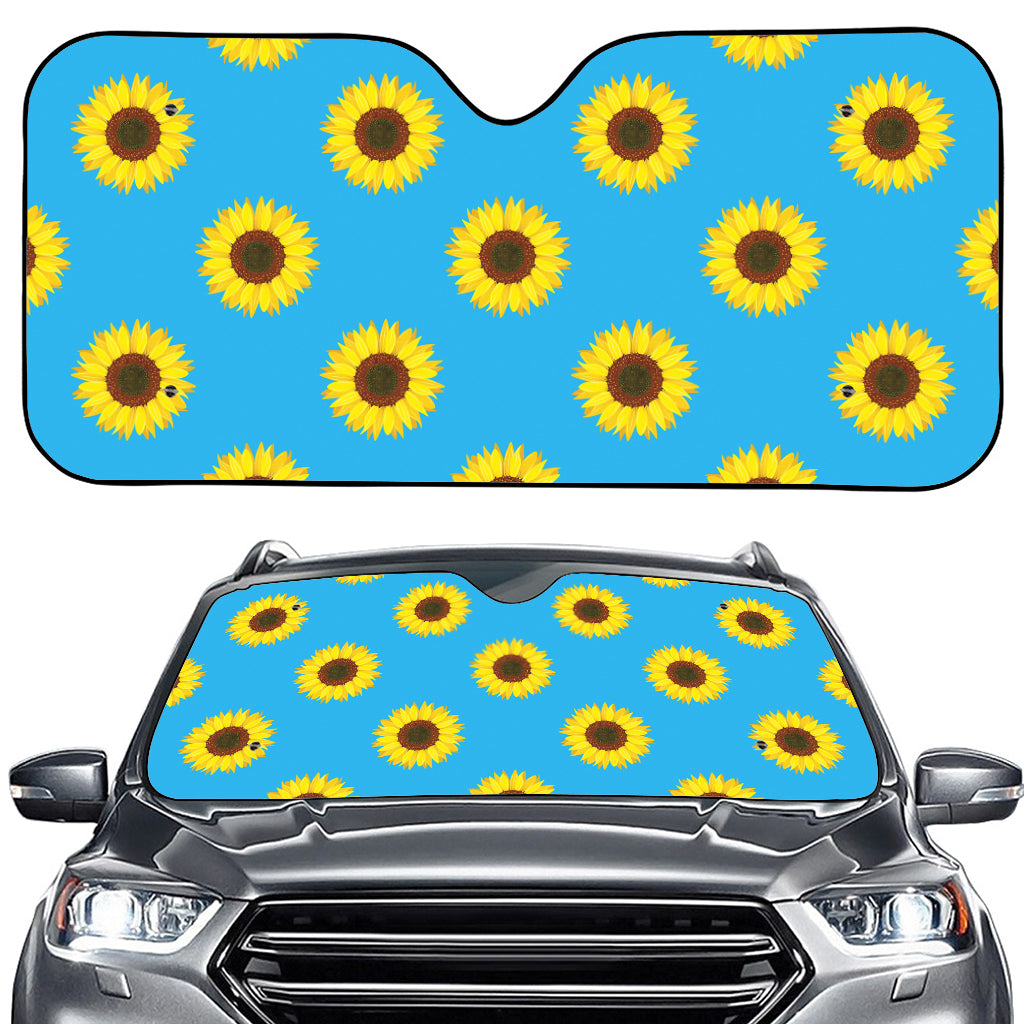 Blue Cute Sunflower Pattern Print Car Windshield Sun Shade