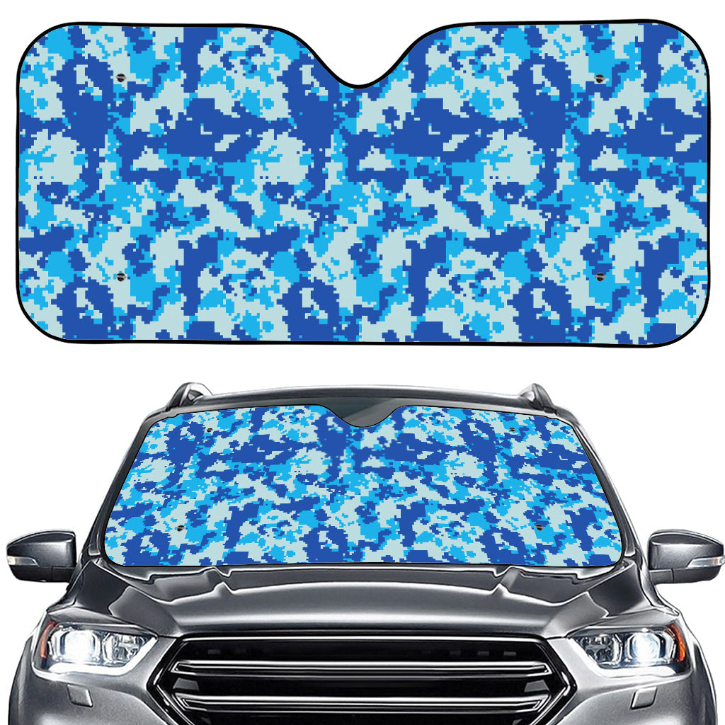 Blue Digital Camo Pattern Print Car Windshield Sun Shade